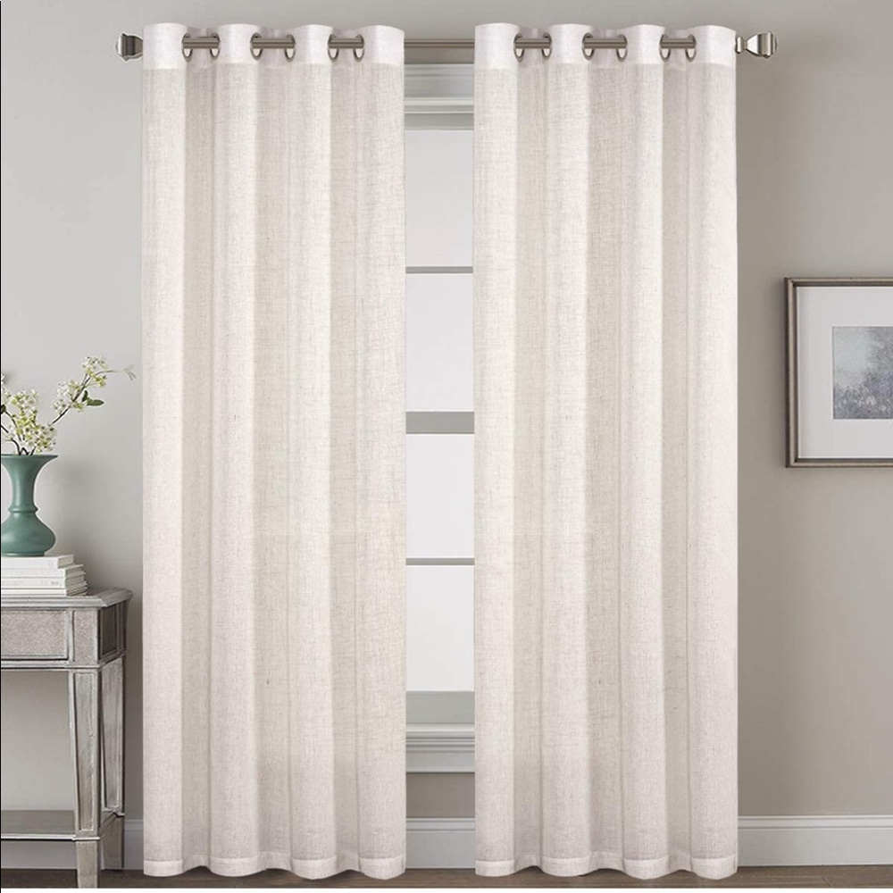 Set of 2 Curtain Panels - 52”Wx96”L - Natural Linen Blend with Nickel Grommets